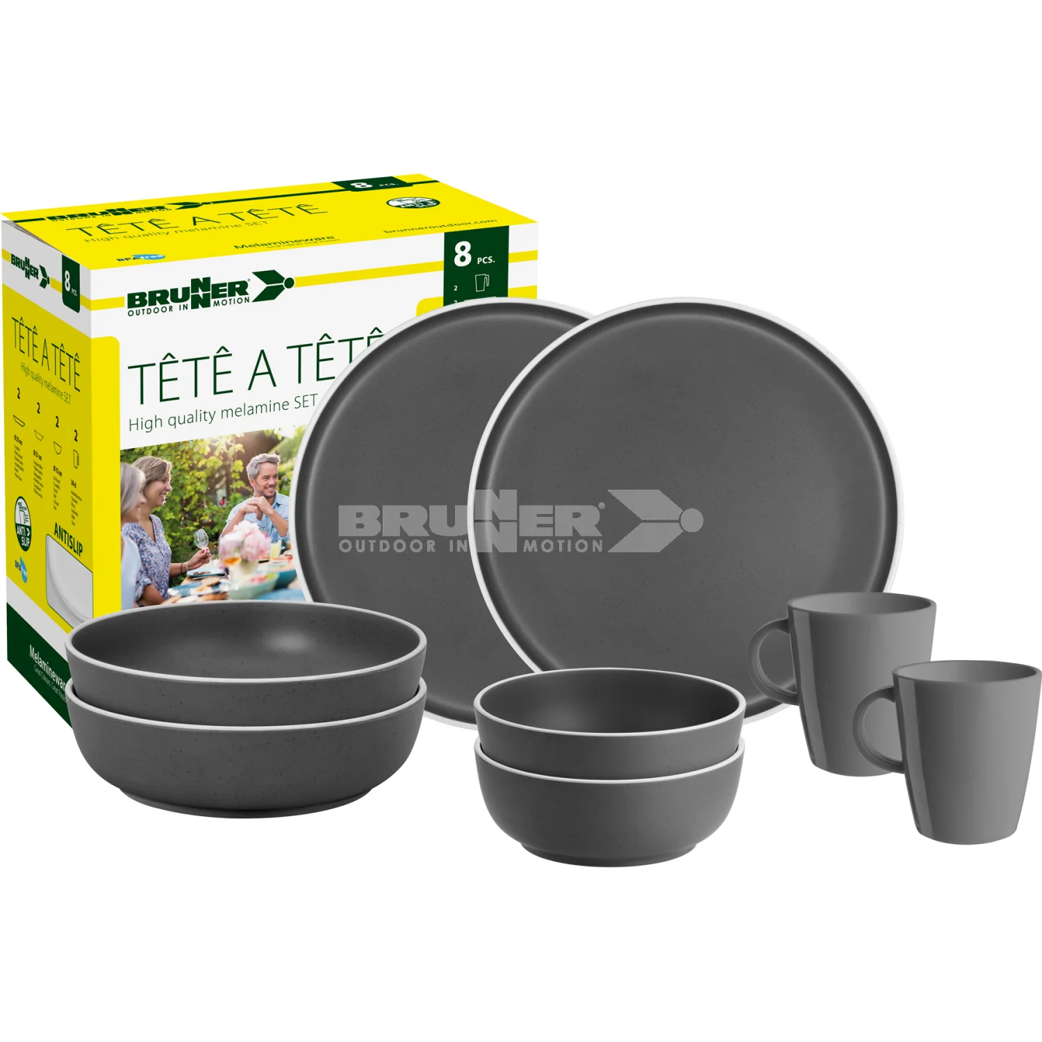 Brunner Dolomit Grey Tete a Tete 8 Piece Melamine Dinner Set