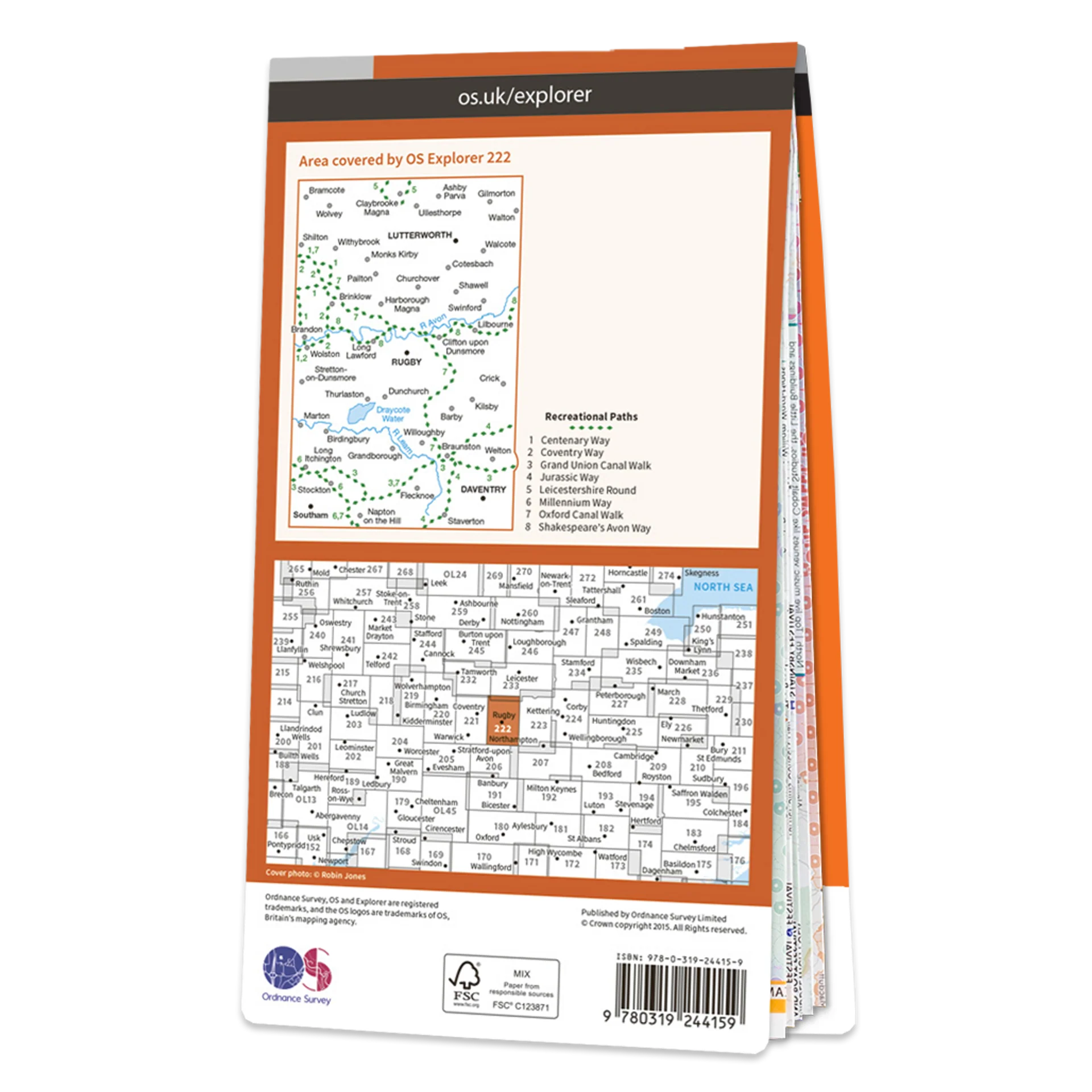 Ordnance Survey Explorer 222 Map Rugby & Daventry - Image 2