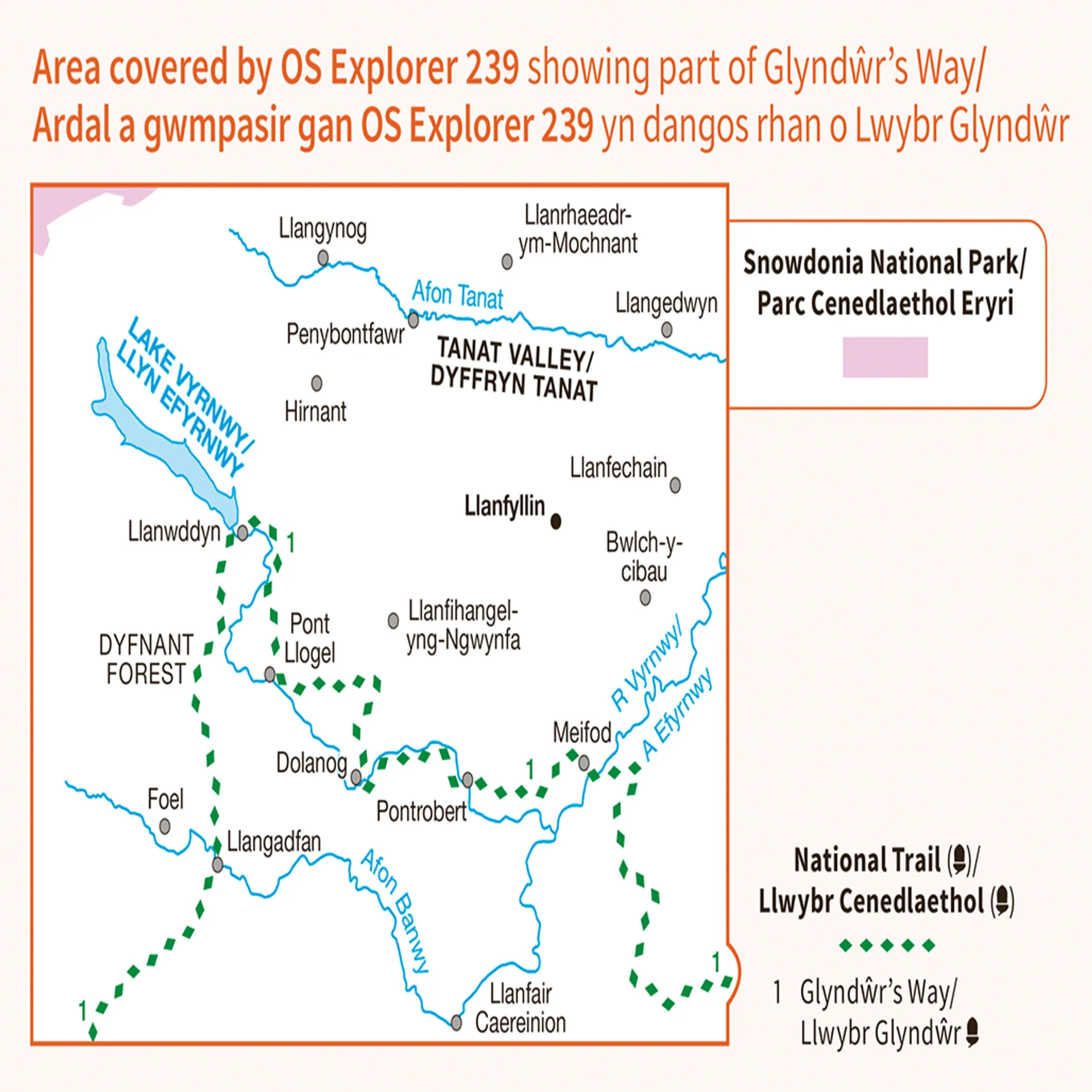 Ordnance Survey Explorer 239 Map Lake Vyrnwy & Llanfyllin - Image 3