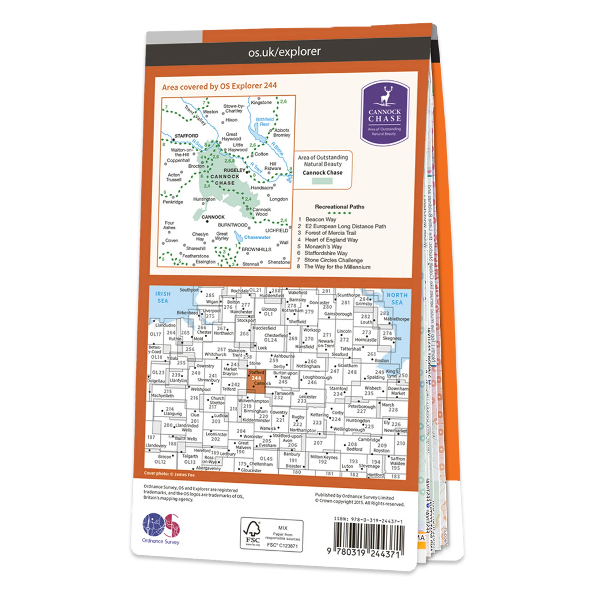 Ordnance Survey Explorer 244 Map Cannock Chase & Chasewater - Image 2