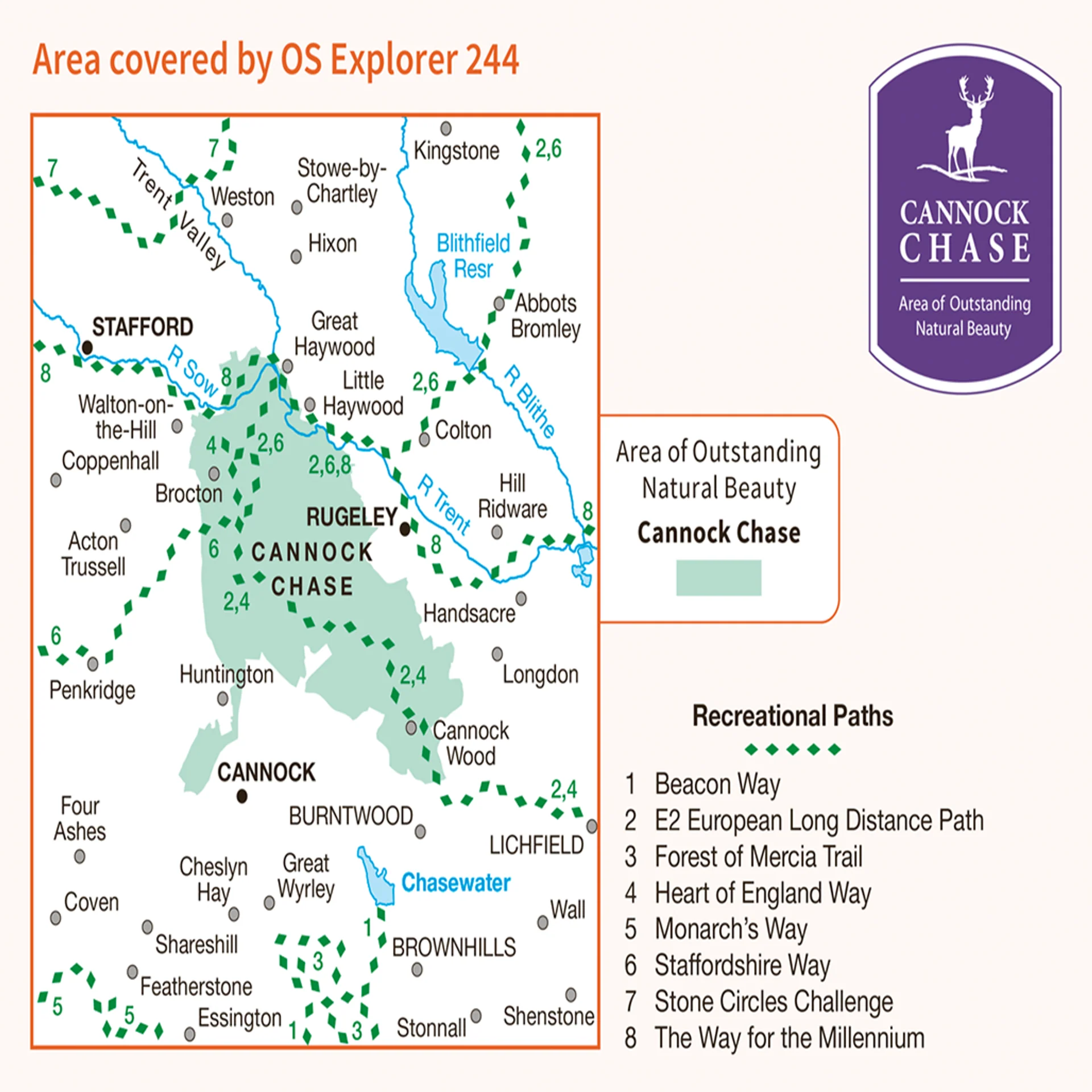 Ordnance Survey Explorer 244 Map Cannock Chase & Chasewater - Image 3