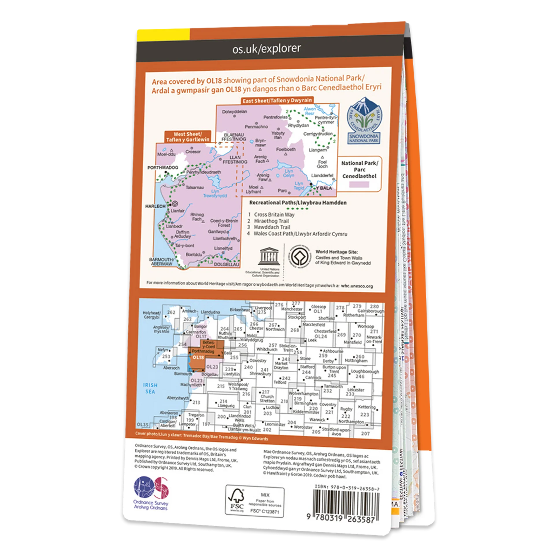 Ordnance Survey Explorer OL18 Map Harlech, Porthmadog & Y Bala - Image 2