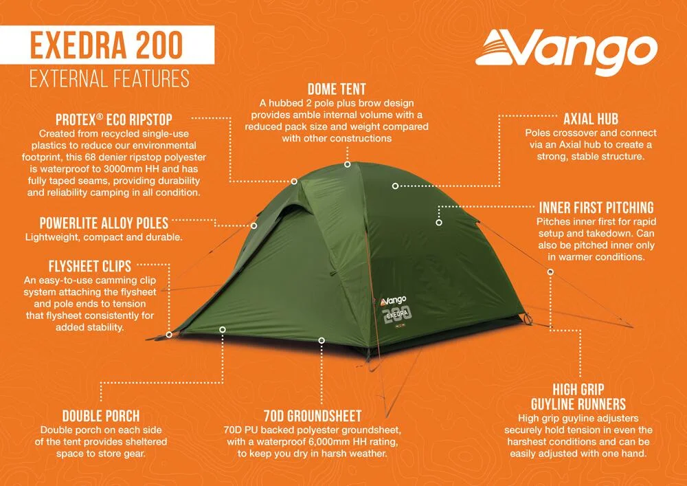 Vango Exedra 200 2 Person Lightweight Dome Tent - Image 19