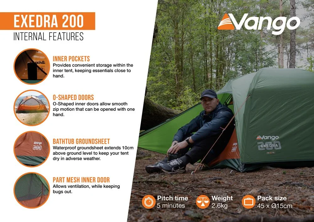 Vango Exedra 200 2 Person Lightweight Dome Tent - Image 20