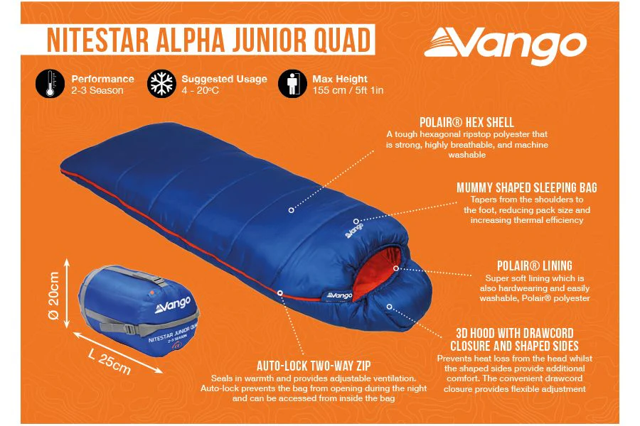 Vango Nitestar Alpha Junior Quad Sleeping Bag Classic Blue - Image 4