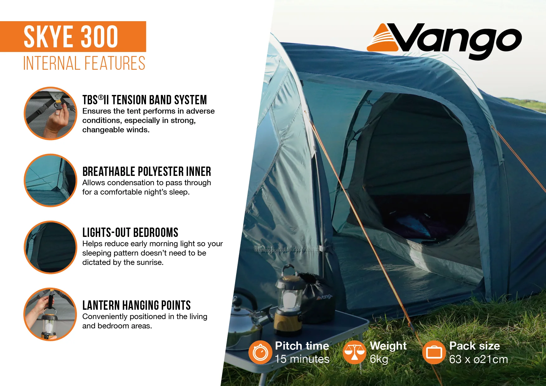 Vango Skye 300 3 Person Tunnel Tent - Image 3