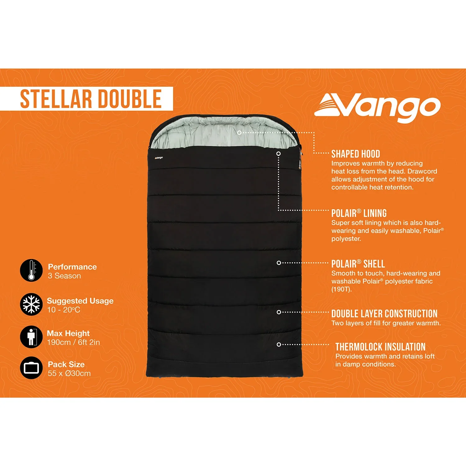 Vango Stellar Double Sleeping Bag Black - Image 2