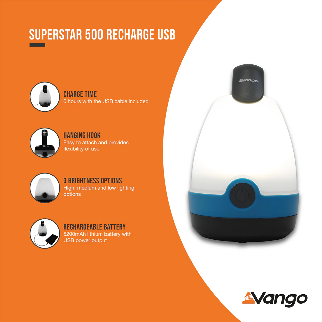 Vango Superstar 500 USB Rechargeable Lantern - Image 3