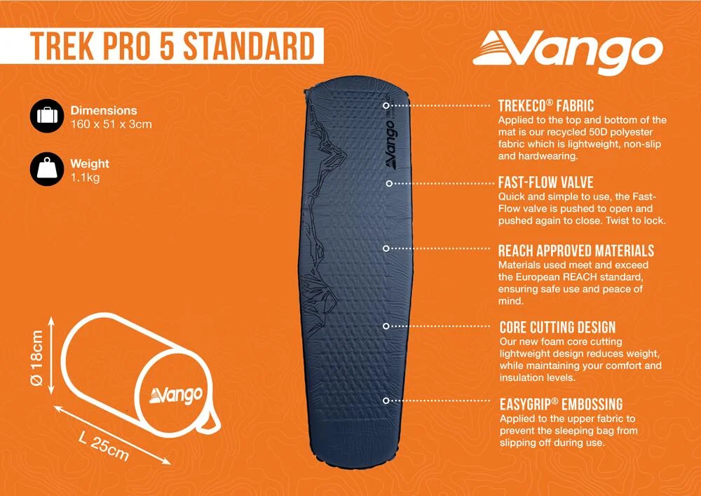 Vango Trek PRO 5 Standard Self Inflating Mattress