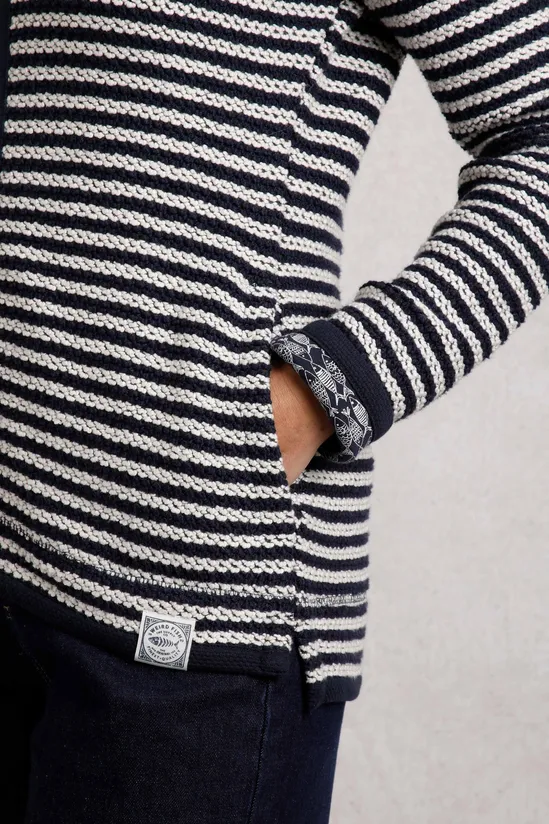 Weird Fish Bianca Full Zip Stripe Eco Macaroni Hoodie Navy - Image 4