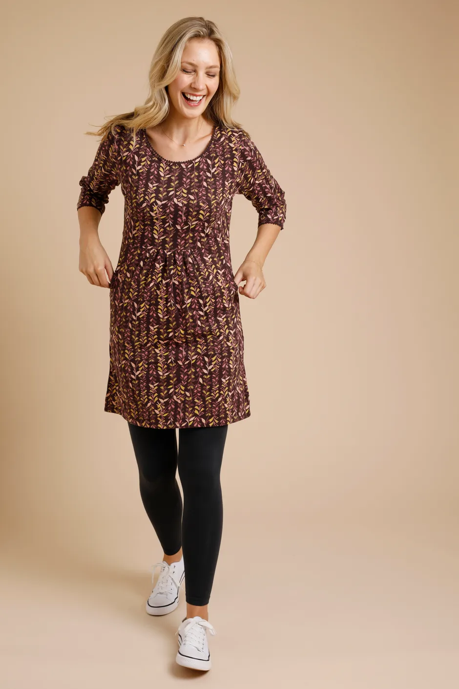 Weird Fish Ladies Ravina Organic Cotton Printed Jersey Tunic Coffee