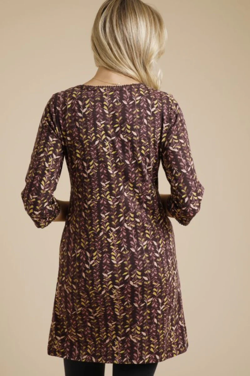 Weird Fish Ladies Ravina Organic Cotton Printed Jersey Tunic Coffee - Image 2